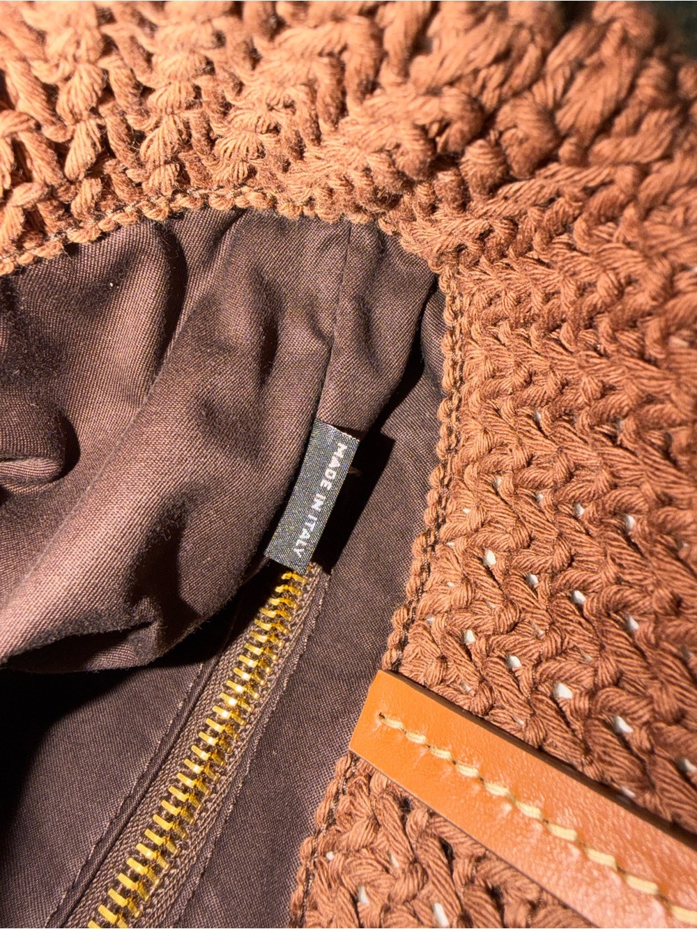 Miu Miu Crochet Knit Shopping Tote Bag Brown Pink Striped Large Raffia-effect - Picture 10 of 14